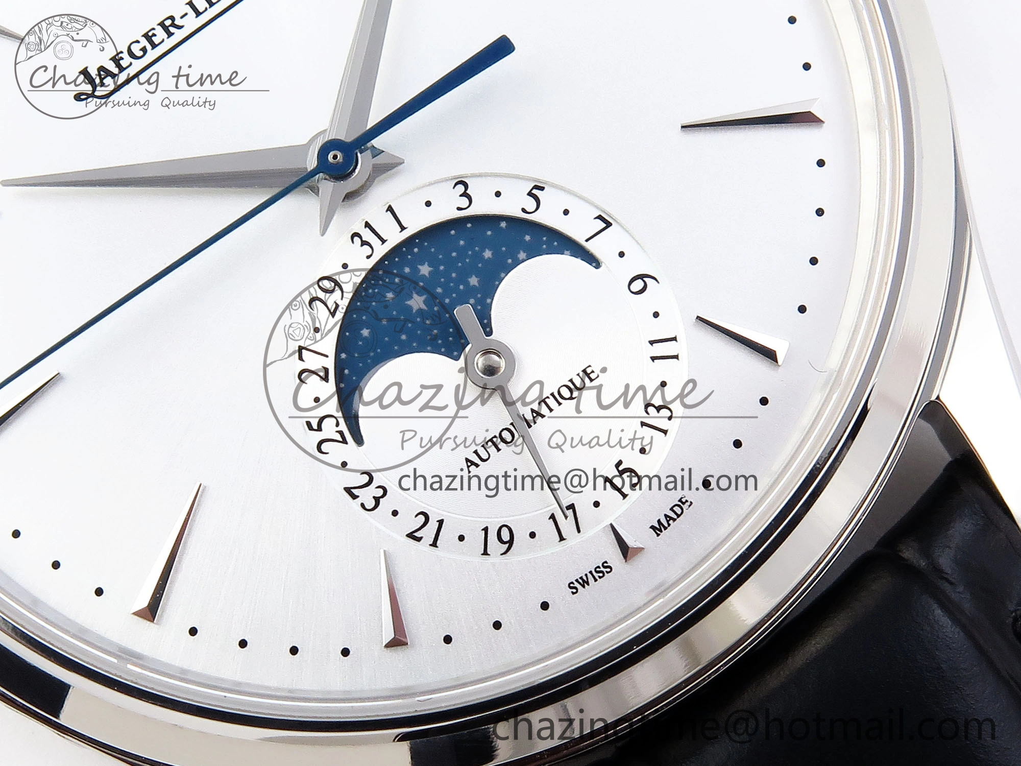 Classic MASTER ULTRA THIN MOON SS APSF 1:1 BEST EDITION SILVER DIAL ON BLACK LEATHER STRAP SA925 SUPER CLONE 7413