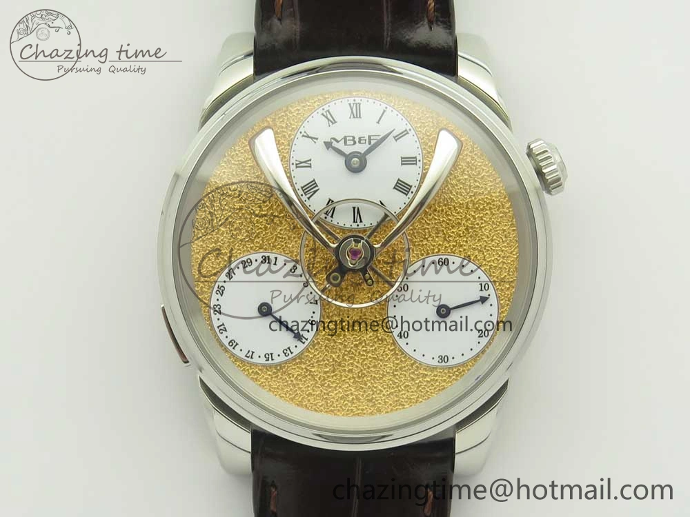 Bold MB&F Legacy Machine Split Escapement CYF Best Edition YG Dial On Black Leather Strap 7599