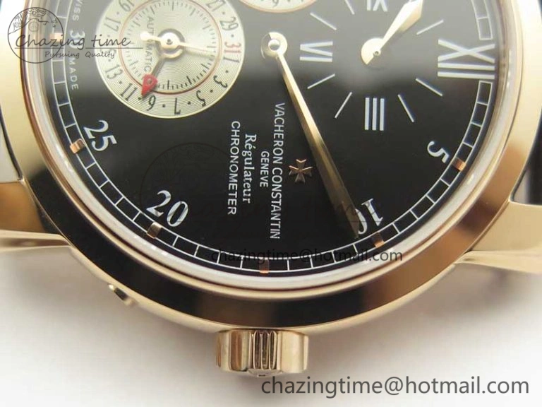 Efficient Malte Dual Time Regulator RG K11 Maker Black Dial on Black Leather Strap A23J 9956