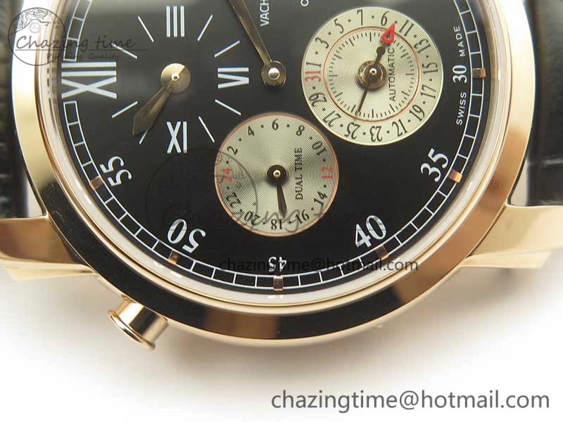 Efficient Malte Dual Time Regulator RG K11 Maker Black Dial on Black Leather Strap A23J 9956