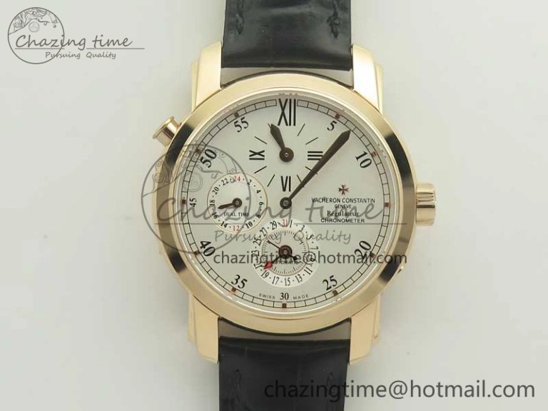 MultiPurpose Malte Dual Time Regulator RG K11 Maker White Dial on Black Leather Strap A23J 9955