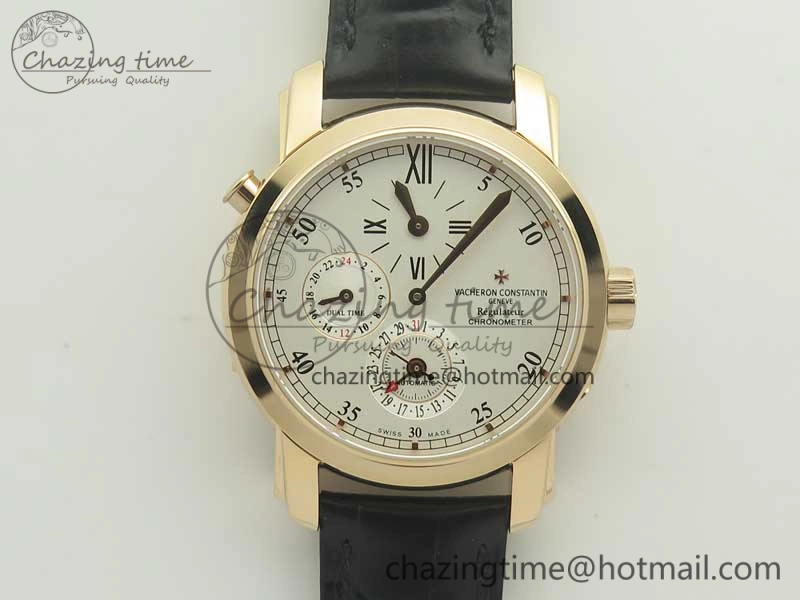 MultiPurpose Malte Dual Time Regulator RG K11 Maker White Dial on Black Leather Strap A23J 9955