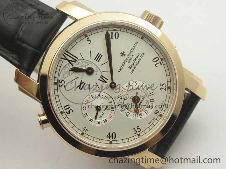 MultiPurpose Malte Dual Time Regulator RG K11 Maker White Dial on Black Leather Strap A23J 9955