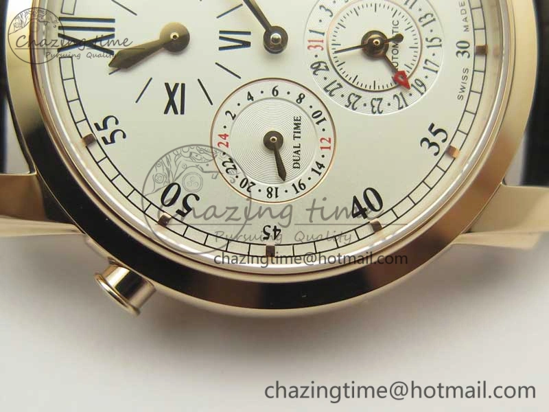 MultiPurpose Malte Dual Time Regulator RG K11 Maker White Dial on Black Leather Strap A23J 9955