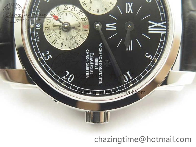 Malte Dual Time Regulator SS K11 Maker Black Dial on Black Leather Strap A23J Compact 9954