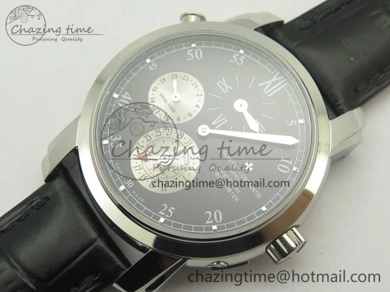 Malte Dual Time Regulator SS K11 Maker Black Dial on Black Leather Strap A23J Compact 9954