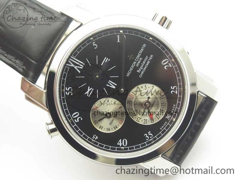 Malte Dual Time Regulator SS K11 Maker Black Dial on Black Leather Strap A23J Compact 9954