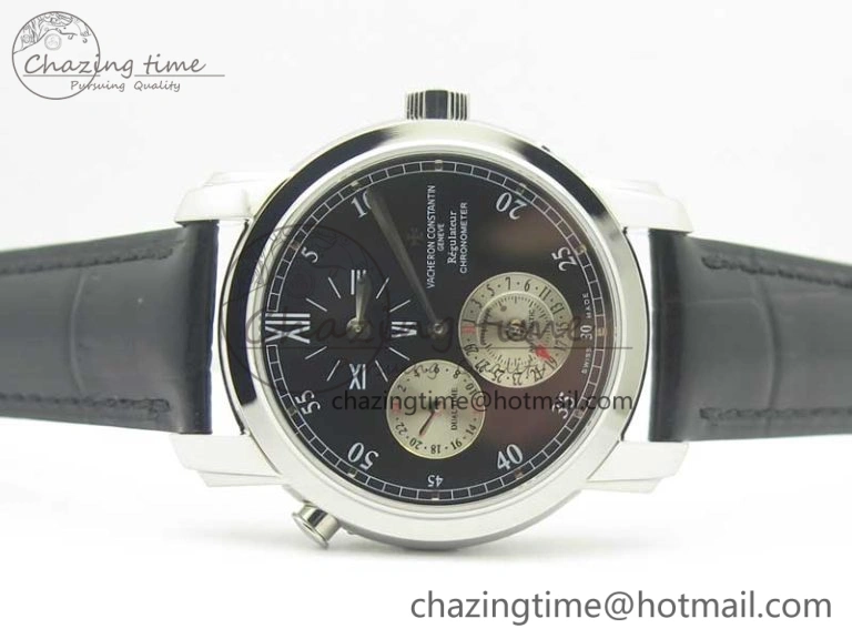 Malte Dual Time Regulator SS K11 Maker Black Dial on Black Leather Strap A23J Compact 9954