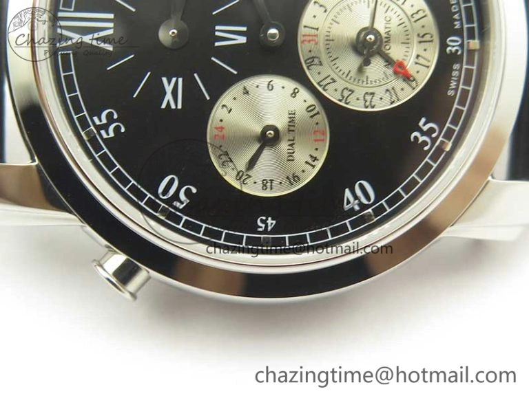 Malte Dual Time Regulator SS K11 Maker Black Dial on Black Leather Strap A23J Compact 9954