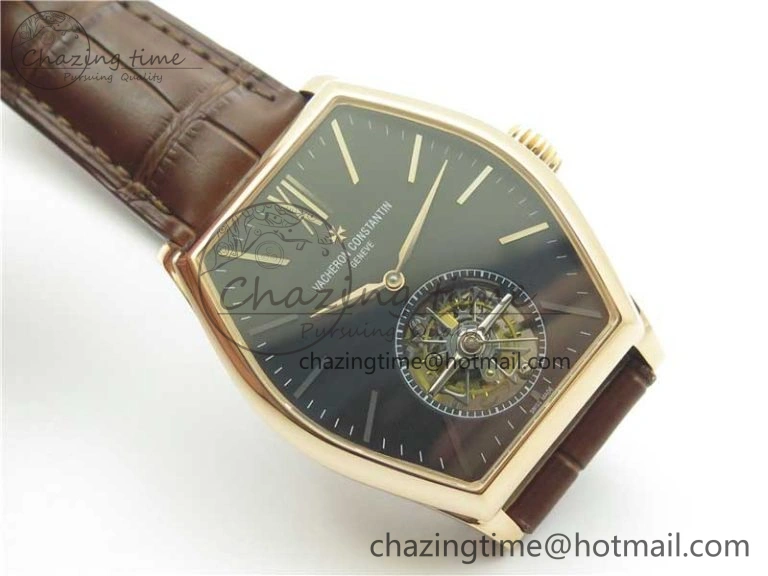 Breathable Malte Tourbillon RG VCR Best Edition Black Dial on Black Croco Leather Strap 9903