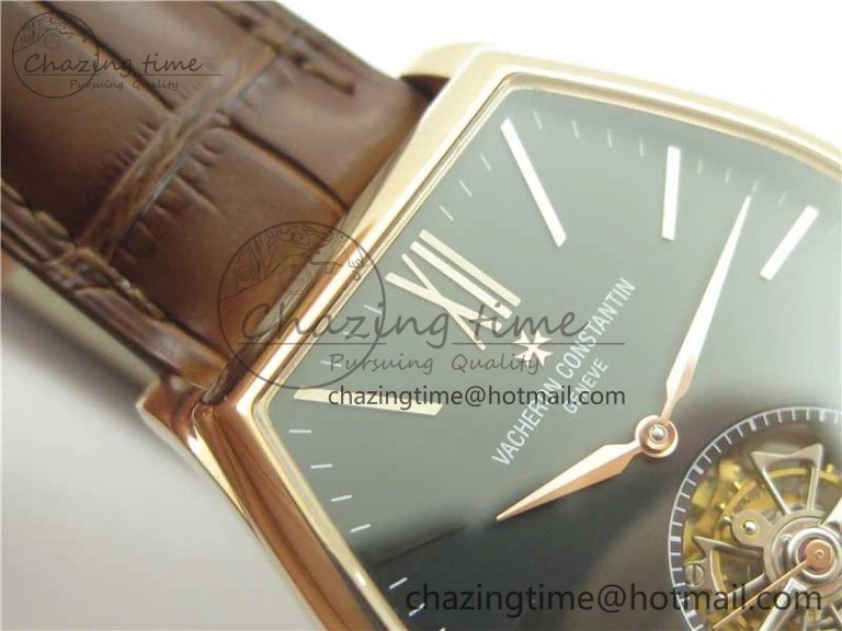 Breathable Malte Tourbillon RG VCR Best Edition Black Dial on Black Croco Leather Strap 9903
