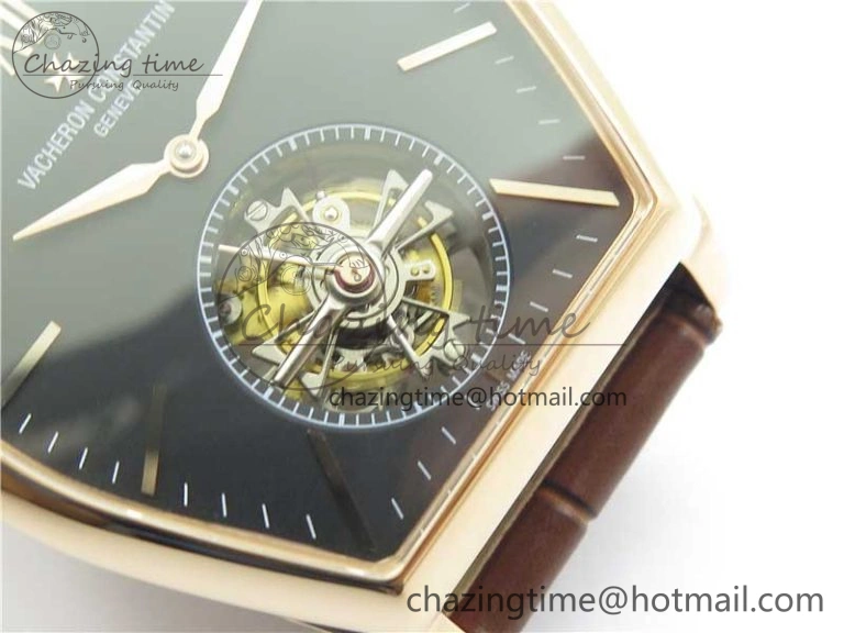 Breathable Malte Tourbillon RG VCR Best Edition Black Dial on Black Croco Leather Strap 9903