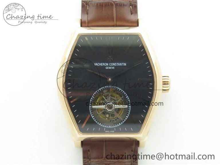 Breathable Malte Tourbillon RG VCR Best Edition Black Dial on Black Croco Leather Strap 9903