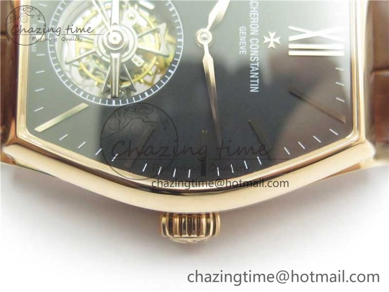 Breathable Malte Tourbillon RG VCR Best Edition Black Dial on Black Croco Leather Strap 9903