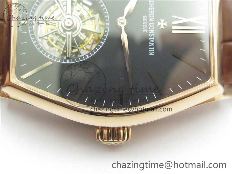 Breathable Malte Tourbillon RG VCR Best Edition Black Dial on Black Croco Leather Strap 9903