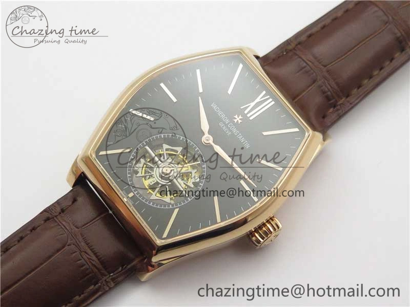 Breathable Malte Tourbillon RG VCR Best Edition Black Dial on Black Croco Leather Strap 9903