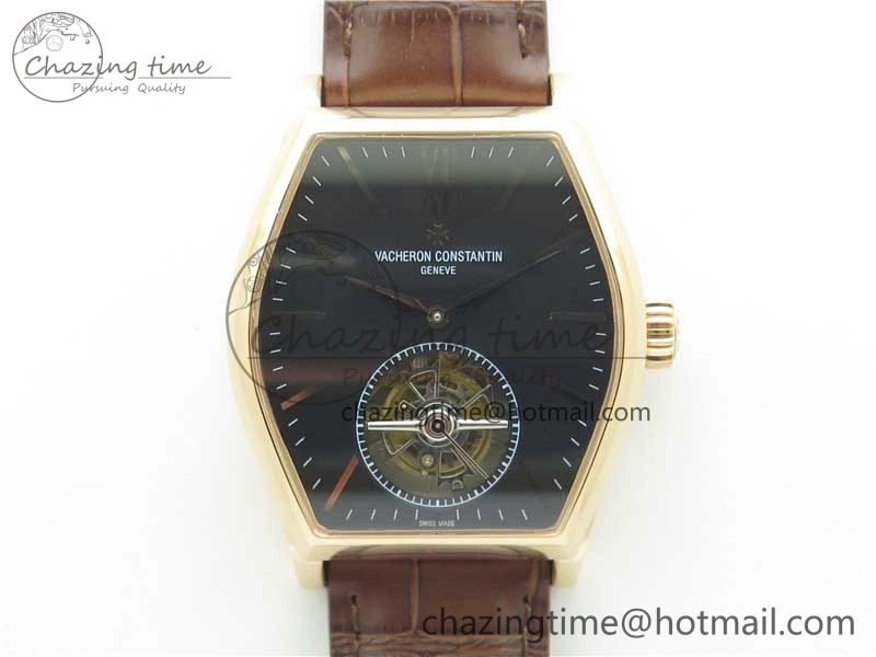 Breathable Malte Tourbillon RG VCR Best Edition Black Dial on Black Croco Leather Strap 9903