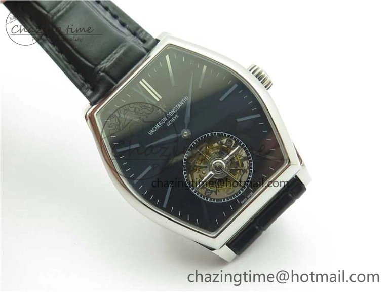 Sustainable Malte Tourbillon SS VCR Best Edition Black Dial on Black Croco Leather Strap 9908