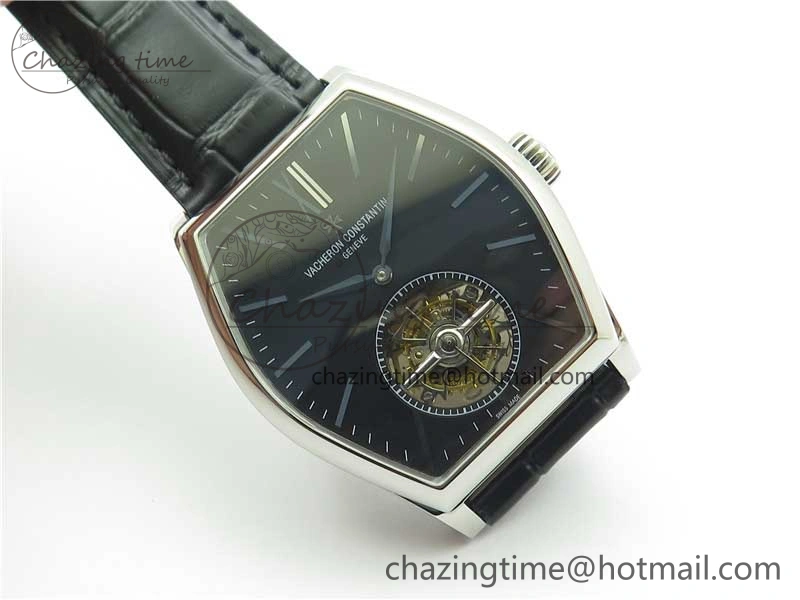 Sustainable Malte Tourbillon SS VCR Best Edition Black Dial on Black Croco Leather Strap 9908