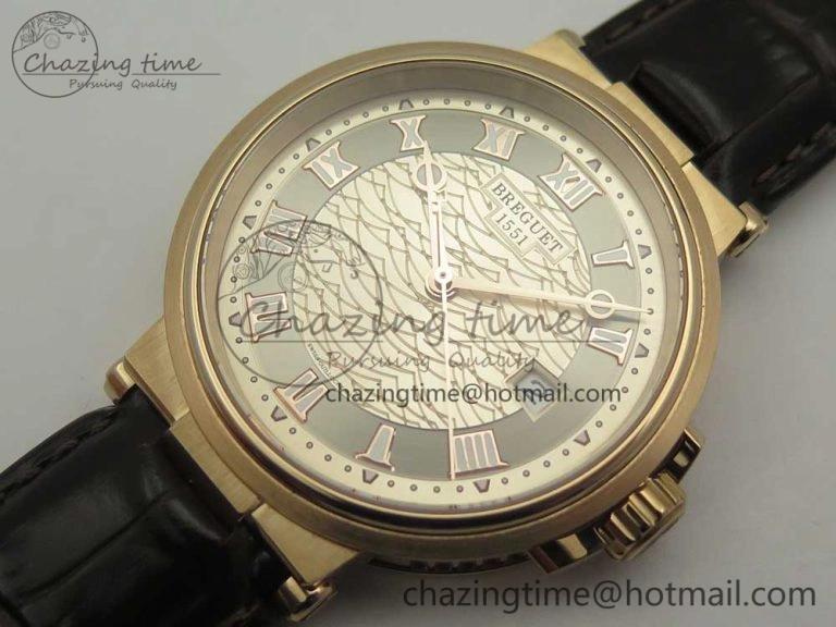 Marine 5517 RG V9F 1:1 Best Edition Gold Textured Dial on Brown Leather Strap A23J MoistureWicking 5344