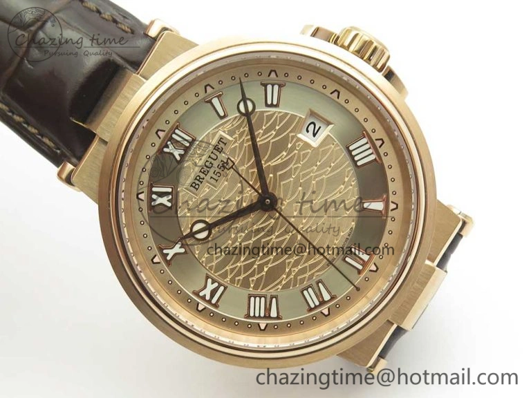 Marine 5517 RG V9F 1:1 Best Edition Gold Textured Dial on Brown Leather Strap A23J MoistureWicking 5344