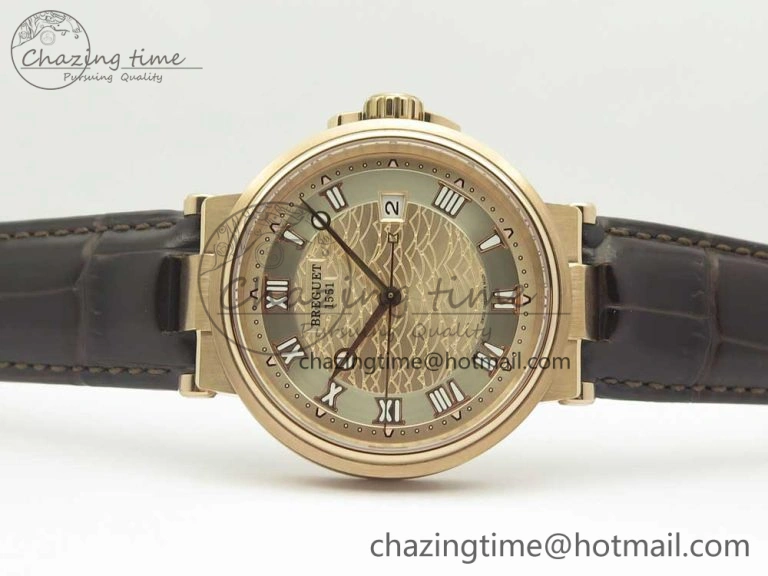 Marine 5517 RG V9F 1:1 Best Edition Gold Textured Dial on Brown Leather Strap A23J MoistureWicking 5344
