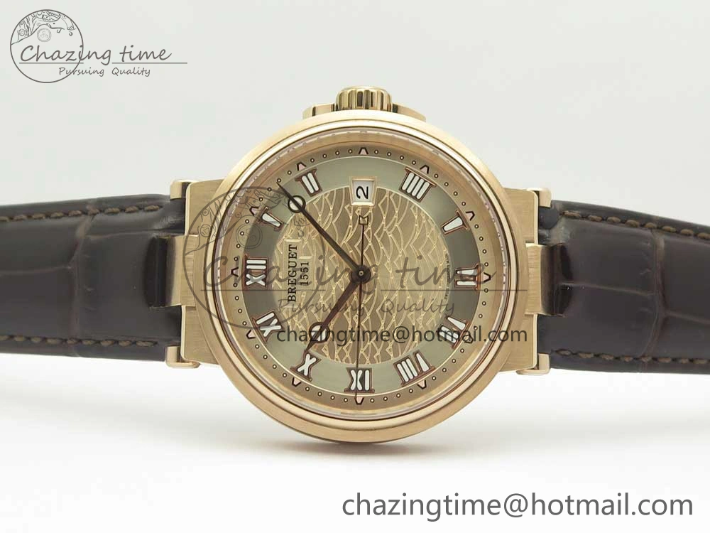 Marine 5517 RG V9F 1:1 Best Edition Gold Textured Dial on Brown Leather Strap A23J MoistureWicking 5344