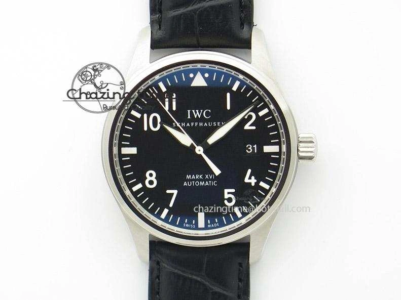 Unisex Mark XVI 1:1 Best Edition MK Maker SS Black Dial A2892 On Black Leather Strap 7371