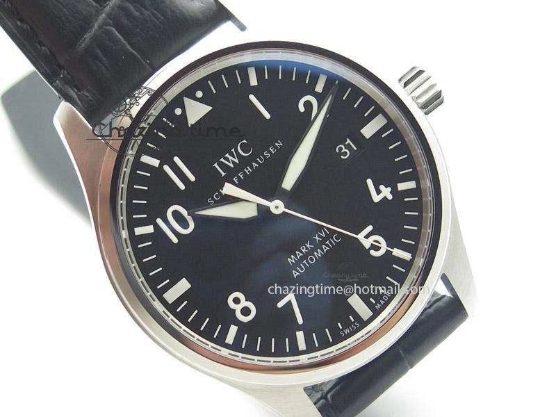 Unisex Mark XVI 1:1 Best Edition MK Maker SS Black Dial A2892 On Black Leather Strap 7371