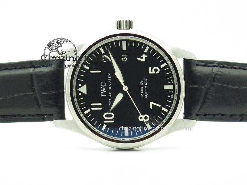 Unisex Mark XVI 1:1 Best Edition MK Maker SS Black Dial A2892 On Black Leather Strap 7371