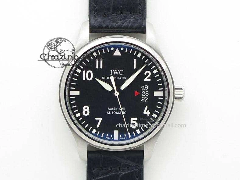 Mark XVII 1:1 MK Maker Best Edition SS Black Dial On Black Leather Strap A Youthful 7372
