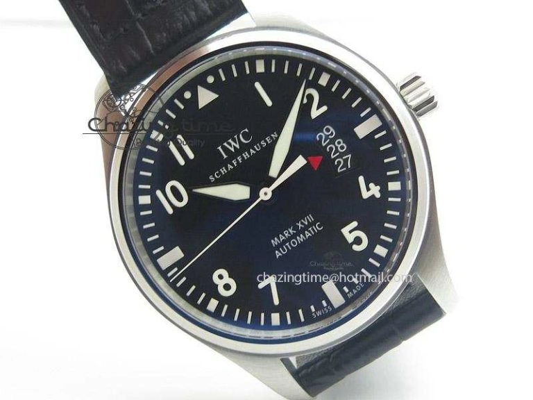 Mark XVII 1:1 MK Maker Best Edition SS Black Dial On Black Leather Strap A Youthful 7372