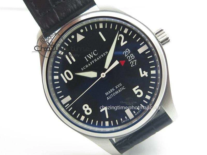 Mark XVII 1:1 MK Maker Best Edition SS Black Dial On Black Leather Strap A Youthful 7372