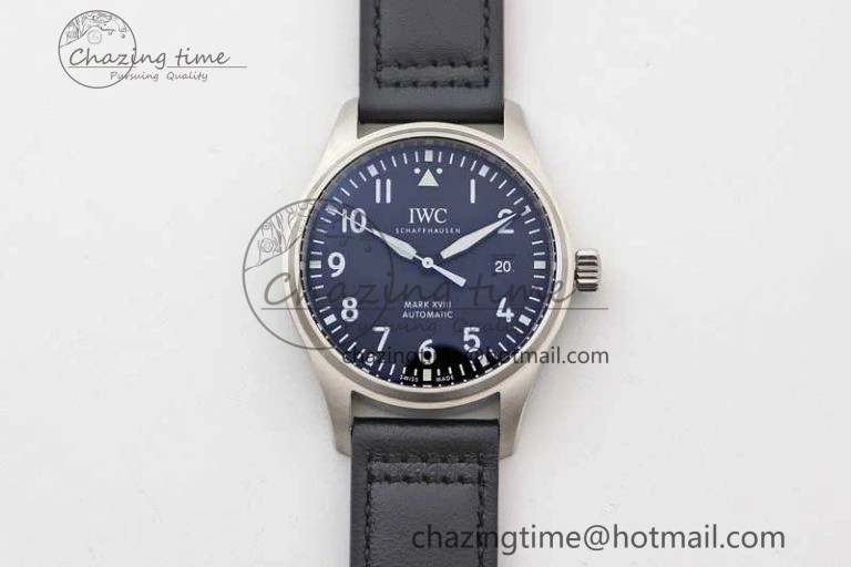 Mark XVIII IW327001 SS M+F 1:1 Best Edition Black Dial on Black Leather Strap A Packable 7055
