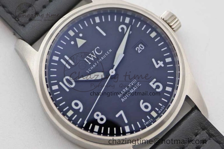 Mark XVIII IW327001 SS M+F 1:1 Best Edition Black Dial on Black Leather Strap A Packable 7055