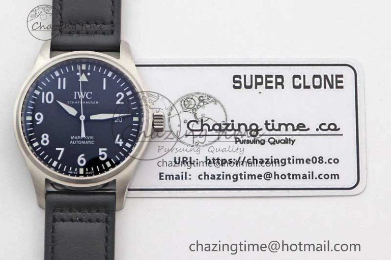Mark XVIII IW327001 SS M+F 1:1 Best Edition Black Dial on Black Leather Strap A Packable 7055