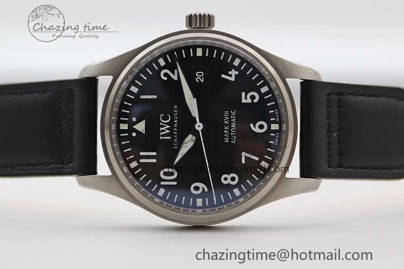 Mark XVIII IW327001 SS M+F 1:1 Best Edition Black Dial on Black Leather Strap A Packable 7055