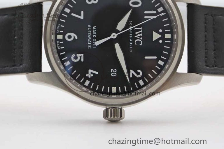 Mark XVIII IW327001 SS M+F 1:1 Best Edition Black Dial on Black Leather Strap A Packable 7055