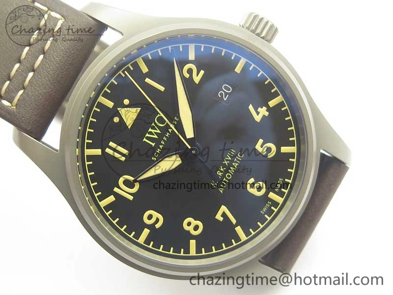 Mark XVIII IW327006 Titanium GSF 1:1 Best Edition Black Dial on Brown Leather Strap A Soft 7181