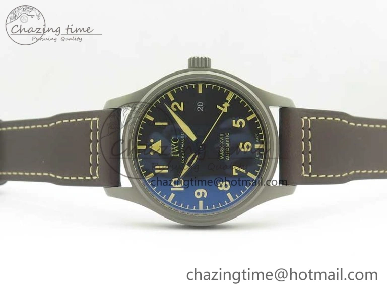 Mark XVIII IW327006 Titanium GSF 1:1 Best Edition Black Dial on Brown Leather Strap A Soft 7181