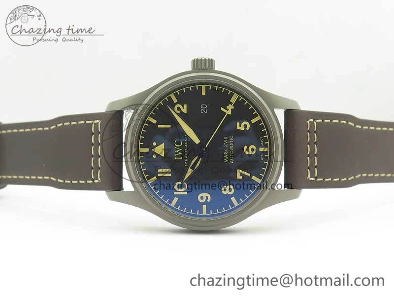 Mark XVIII IW327006 Titanium GSF 1:1 Best Edition Black Dial on Brown Leather Strap A Soft 7181