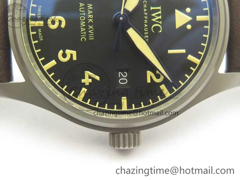 Mark XVIII IW327006 Titanium GSF 1:1 Best Edition Black Dial on Brown Leather Strap A Soft 7181