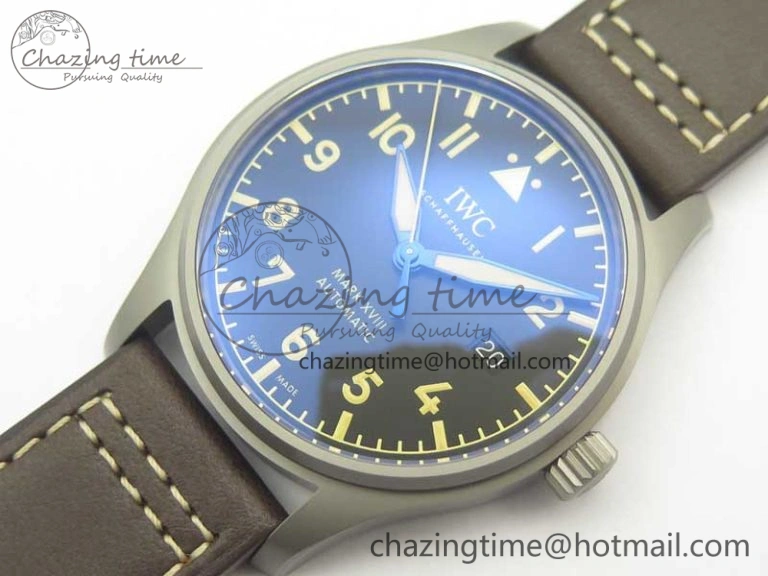 Mark XVIII IW327006 Titanium GSF 1:1 Best Edition Black Dial on Brown Leather Strap A Soft 7181