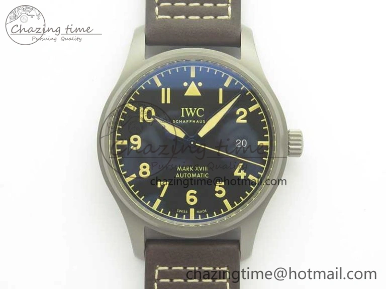 Mark XVIII IW327006 Titanium GSF 1:1 Best Edition Black Dial on Brown Leather Strap A Soft 7181