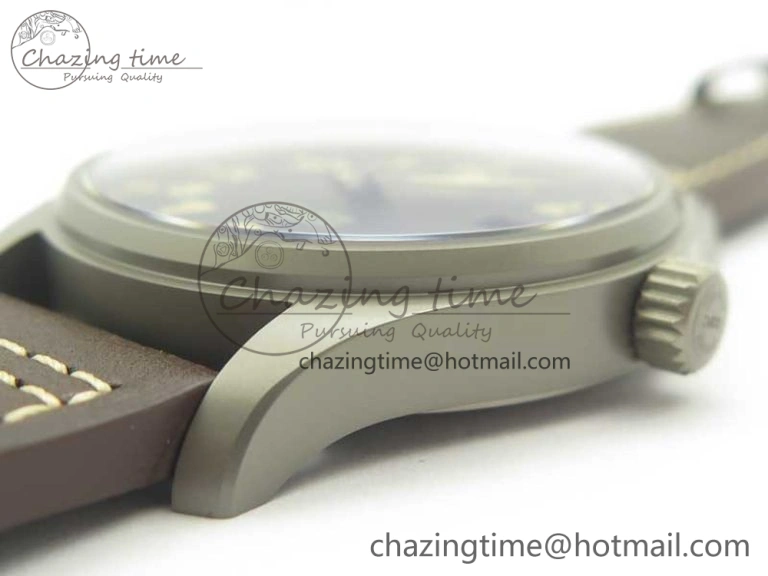 Mark XVIII IW327006 Titanium GSF 1:1 Best Edition Black Dial on Brown Leather Strap A Soft 7181