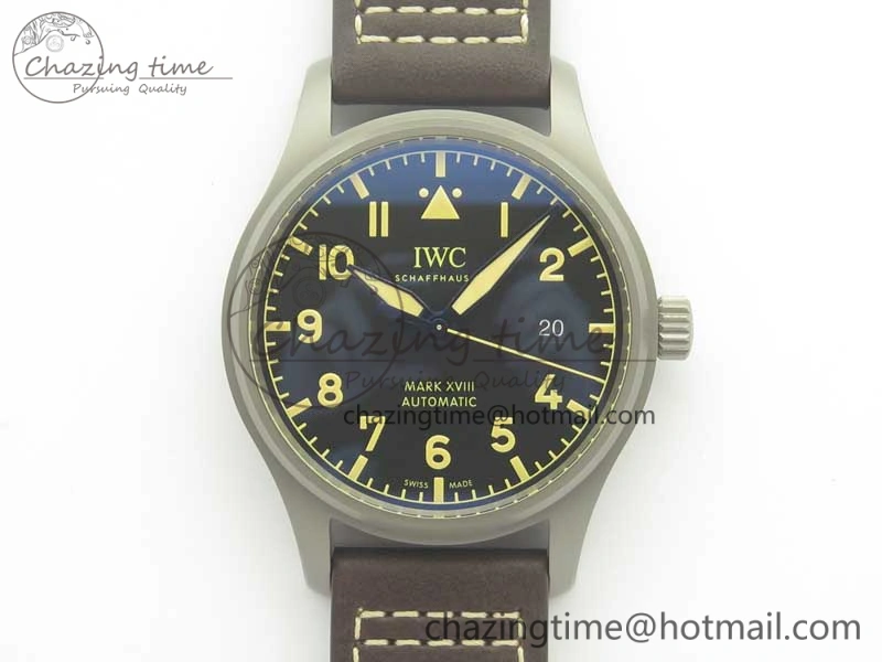 Mark XVIII IW327006 Titanium GSF 1:1 Best Edition Black Dial on Brown Leather Strap A Soft 7181