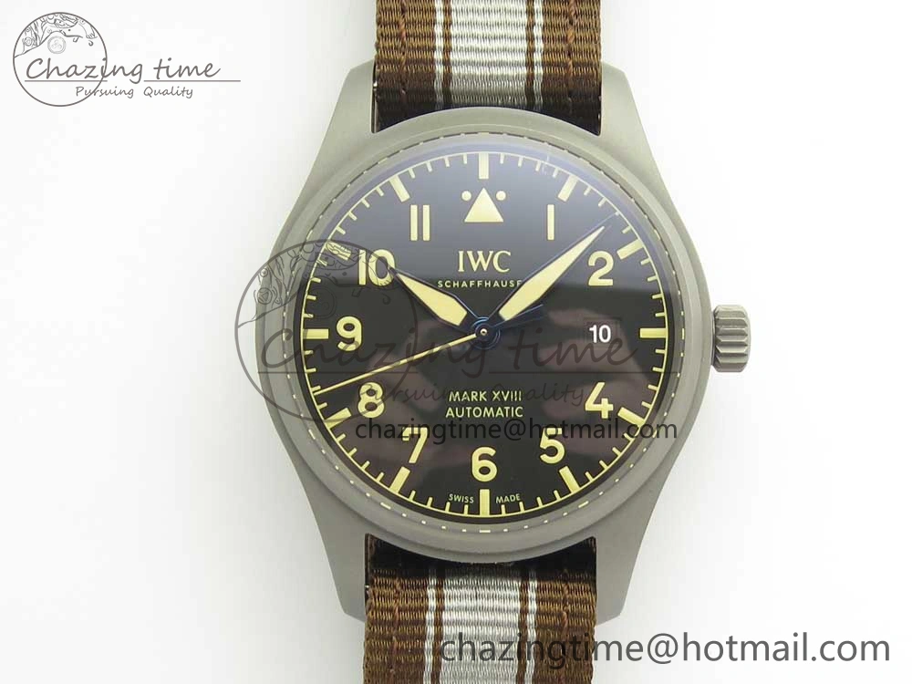 Supportive Mark XVIII IW327006 Titanium Grand M+F 1:1 Best Edition Black Dial on Nylon Strap A35111 (Free Leather Strap) 7132