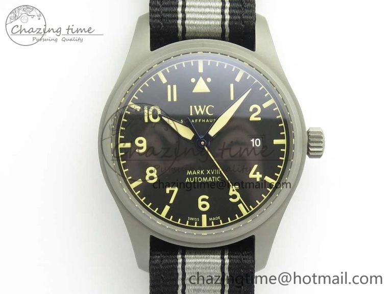 Supportive Mark XVIII IW327006 Titanium Grand M+F 1:1 Best Edition Black Dial on Nylon Strap A35111 (Free Leather Strap) 7132