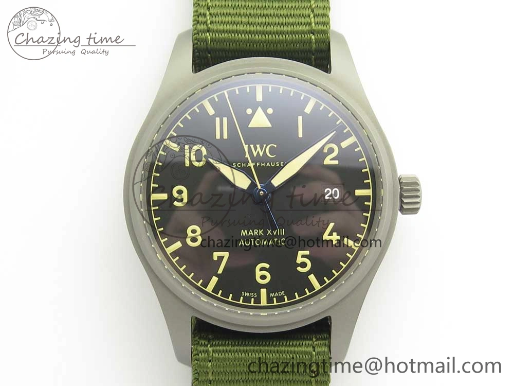 Supportive Mark XVIII IW327006 Titanium Grand M+F 1:1 Best Edition Black Dial on Nylon Strap A35111 (Free Leather Strap) 7132