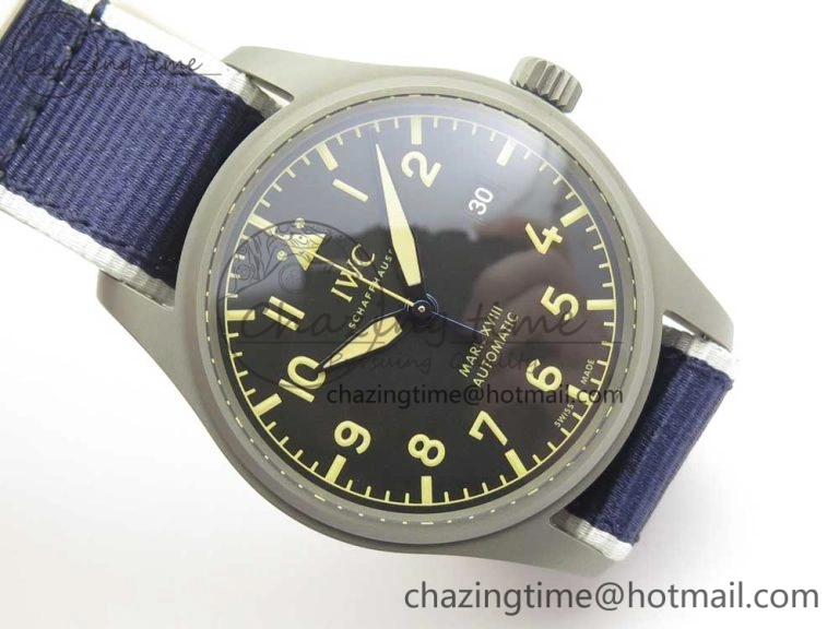 Supportive Mark XVIII IW327006 Titanium Grand M+F 1:1 Best Edition Black Dial on Nylon Strap A35111 (Free Leather Strap) 7132